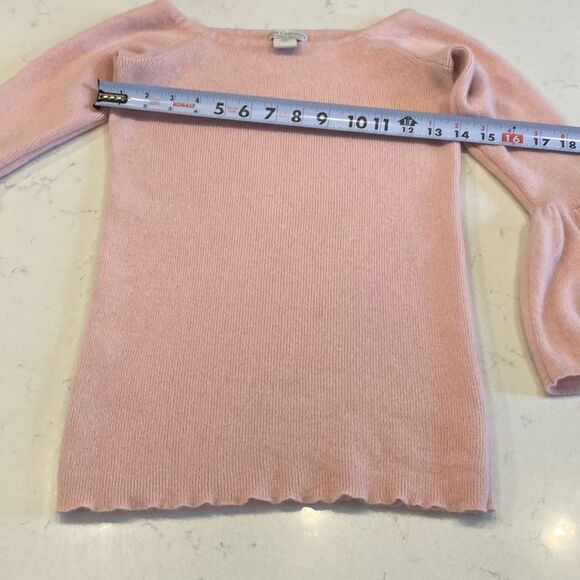 Oats Cashmere 100% Balletcore Pink Ribbed Peplum Bell Sleeve Boat Neck Soft Top - Picture 4 of 7